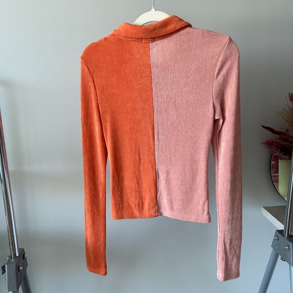 Princess Polly Pink and Orange Color Block Long Sleeve Button Up Top - Picture 3 of 4